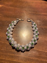 Load image into Gallery viewer, White Pearl and Green Rhinestone Bracelet
