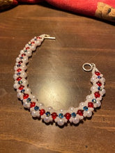 Load image into Gallery viewer, Red, White, and Blue Glass and Pearl Bracelet
