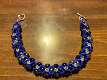 Load image into Gallery viewer, Royal Blue, Black, Gold, and Rhinestone Bracelet
