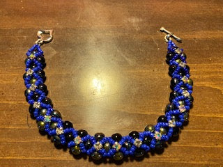 Royal Blue, Black, Gold, and Rhinestone Bracelet