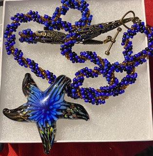 Blue Glass Starfish Beaded Necklace