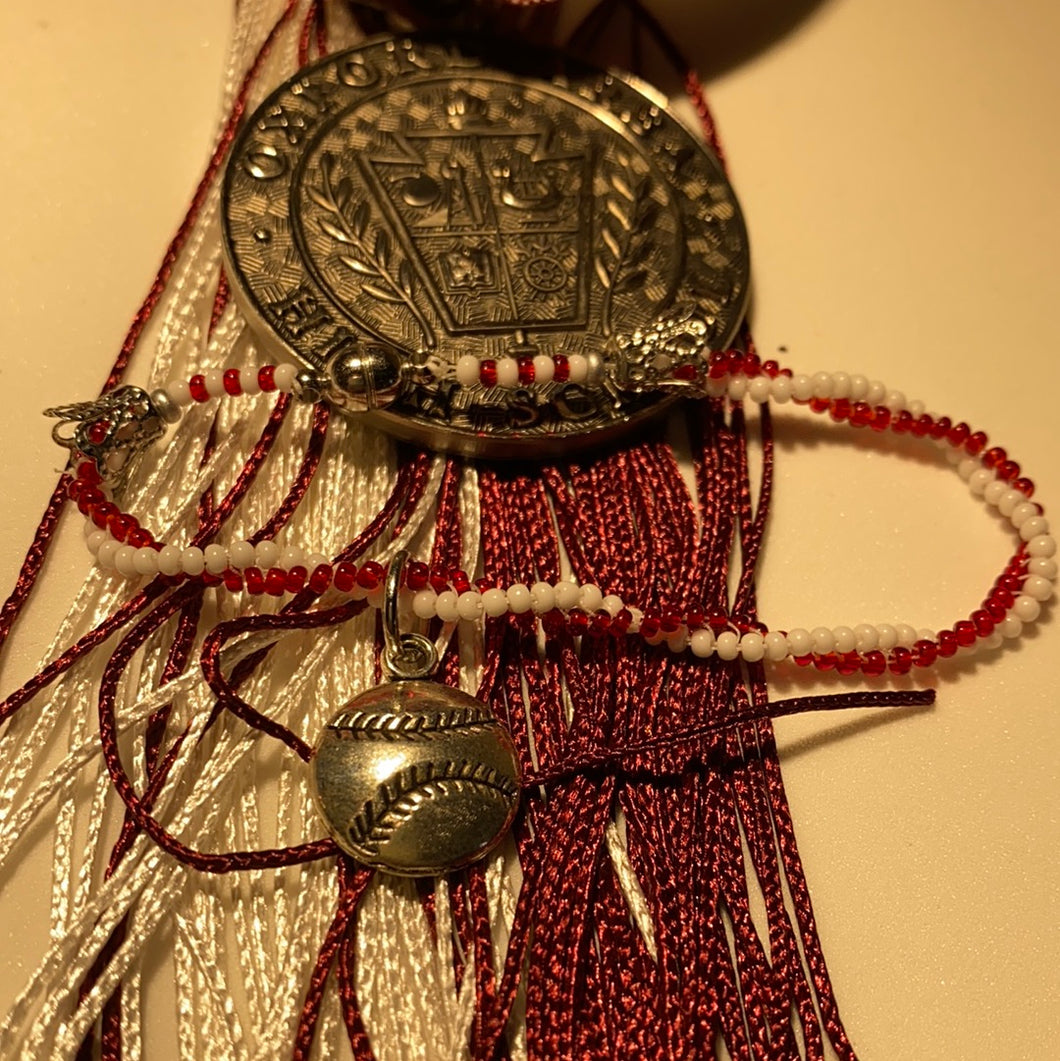 Baseball Theme Bracelet Burgundy and White Herringbone