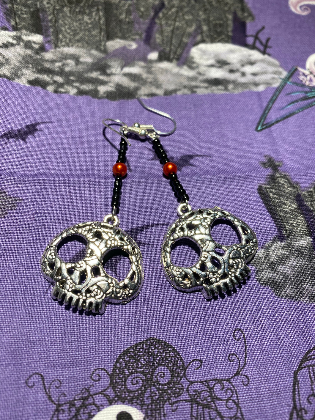 Black and Orange Skull Earrings