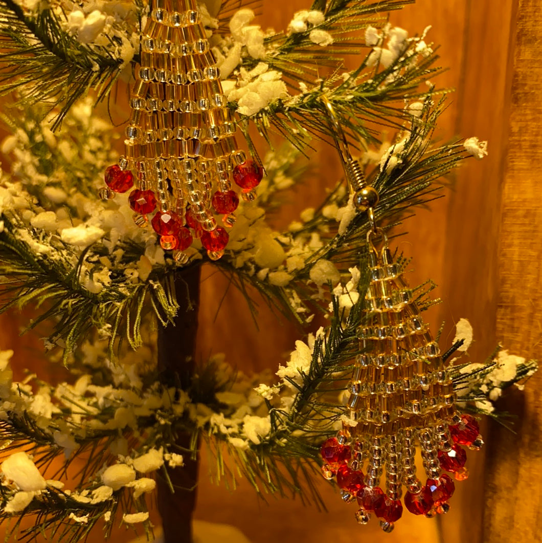 Red and Gold Chandelier Earrings