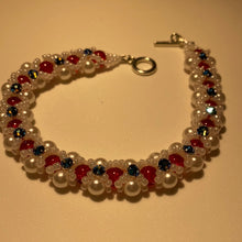 Load image into Gallery viewer, Red, White, and Blue Glass and Pearl Bracelet
