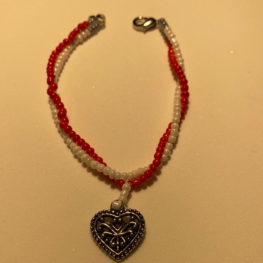 Red and White Heart Bracelet