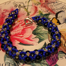 Load image into Gallery viewer, Royal Blue, Black, Gold, and Rhinestone Bracelet
