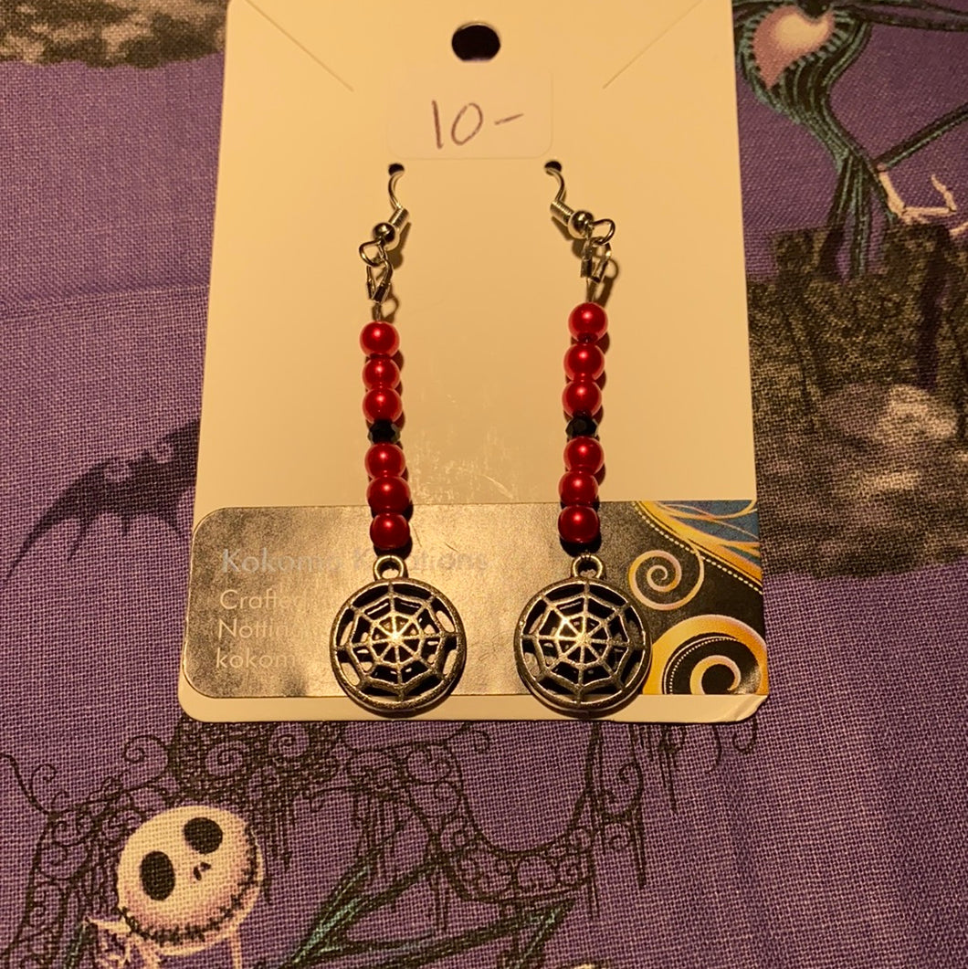 Red and Black Spider Web Earring